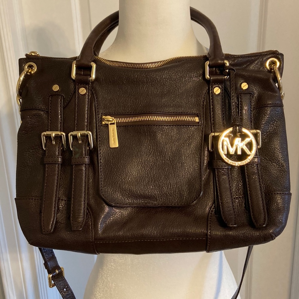Beautiful Brown Leather Michael Kors Mc Graw Crossbody Bag with Gold Hardware